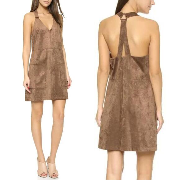 BCBGMaxAzria Dresses & Skirts - BCBGMaxazria Abbott Mocha Brown Faux Suede Cocktail Mini Shift Dress w POCKETS
